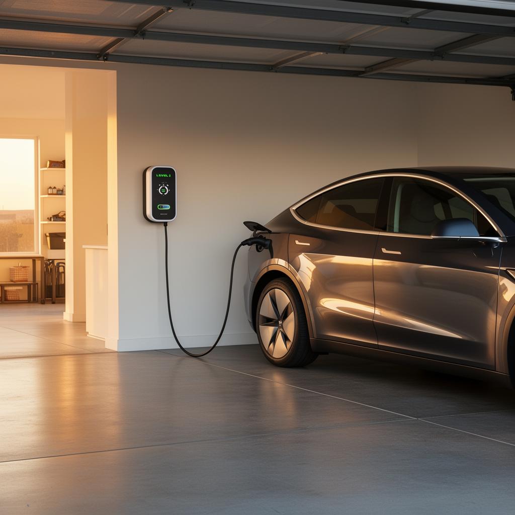 Home garage with Level 2 EV charger illustration